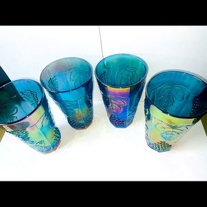 Vintage, iridescent blue , harvest grape, glass water cups